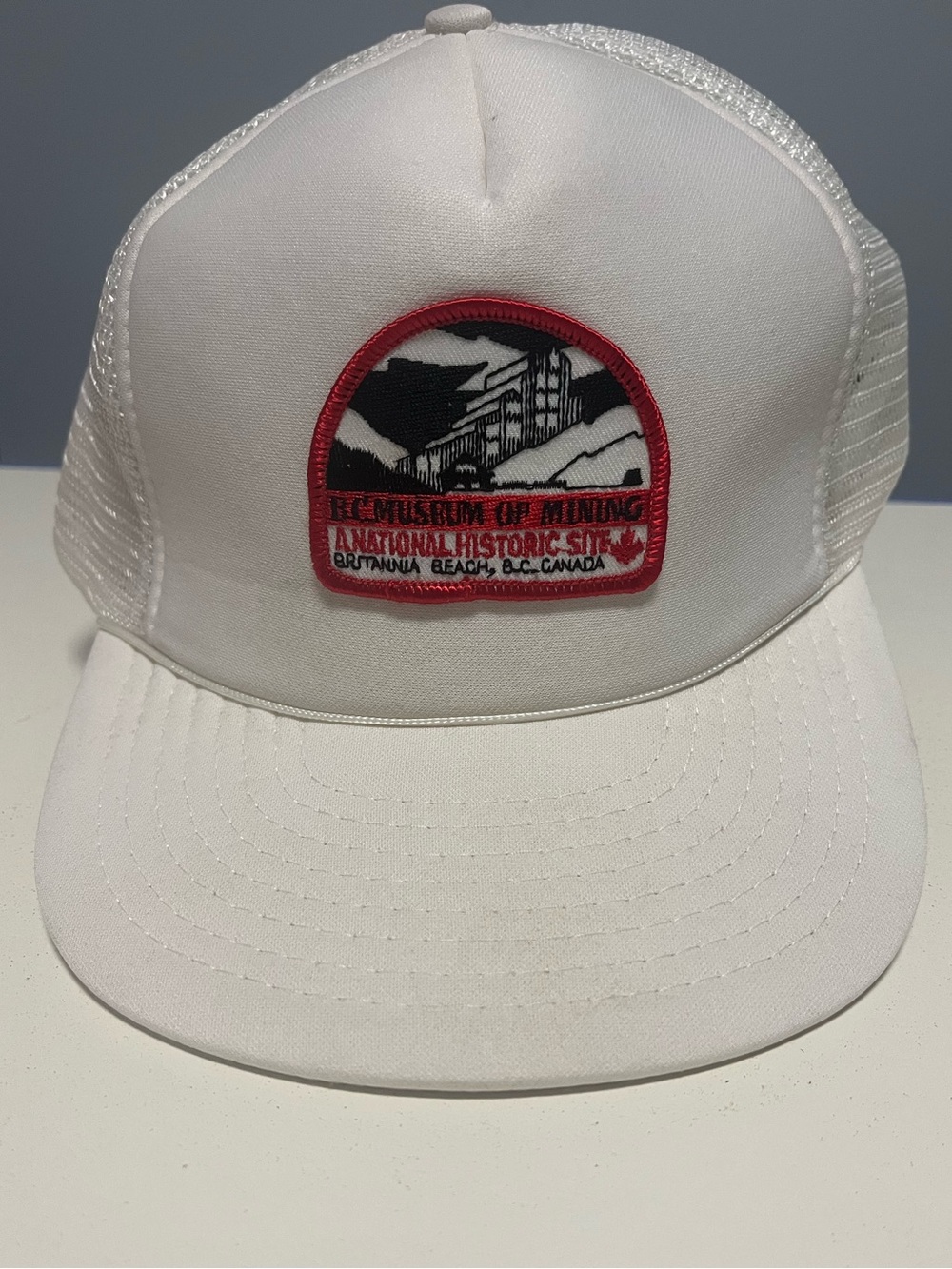 Vintage White Trucker Cap with Red Patch